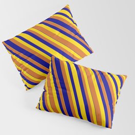 [ Thumbnail: Dark Blue, Yellow, and Chocolate Colored Striped/Lined Pattern Pillow Sham ]
