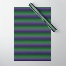 [ Thumbnail: Indigo & Green Colored Pattern of Stripes Wrapping Paper ]