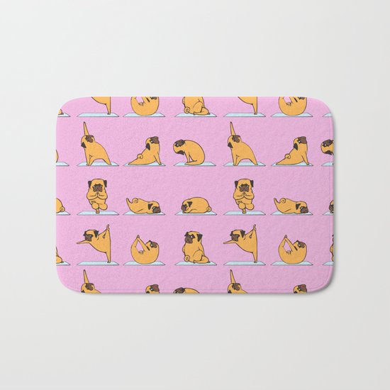 Pug Yoga // Pink Bath Mat