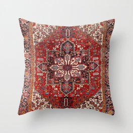 Persia Heriz 19th Century Authentic Colorful Blue Red Cream Vintage Patterns Throw Pillow