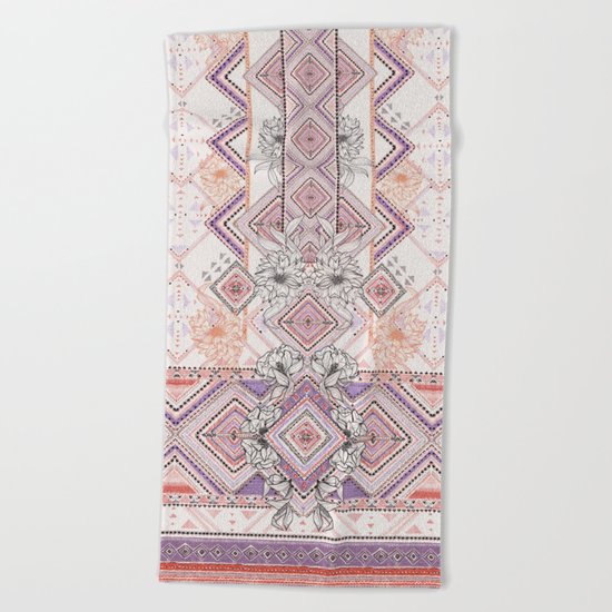 Aztec Lines Floral Beach Towel