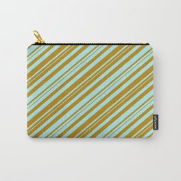 [ Thumbnail: Dark Goldenrod & Turquoise Colored Lines/Stripes Pattern Carry-All Pouch ]