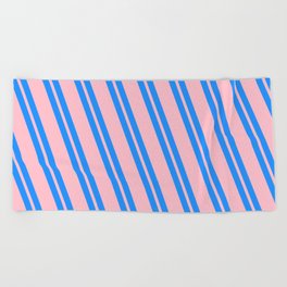 [ Thumbnail: Blue and Pink Colored Striped Pattern Beach Towel ]
