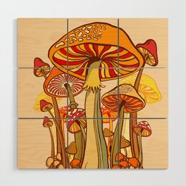 Mushroom 70s madness, orange, red, hippie, boho, midcentury Wood Wall Art