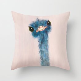 Blue Ostrich Throw Pillow