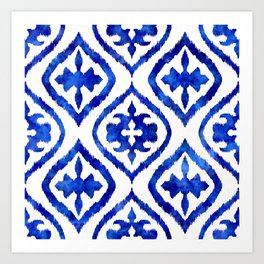 Blue Ethnic Ikat Pattern Art Print