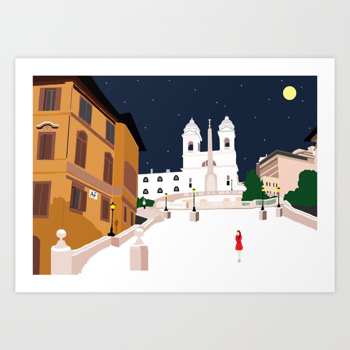 Spanish Steps In Snowy Rome Art Print