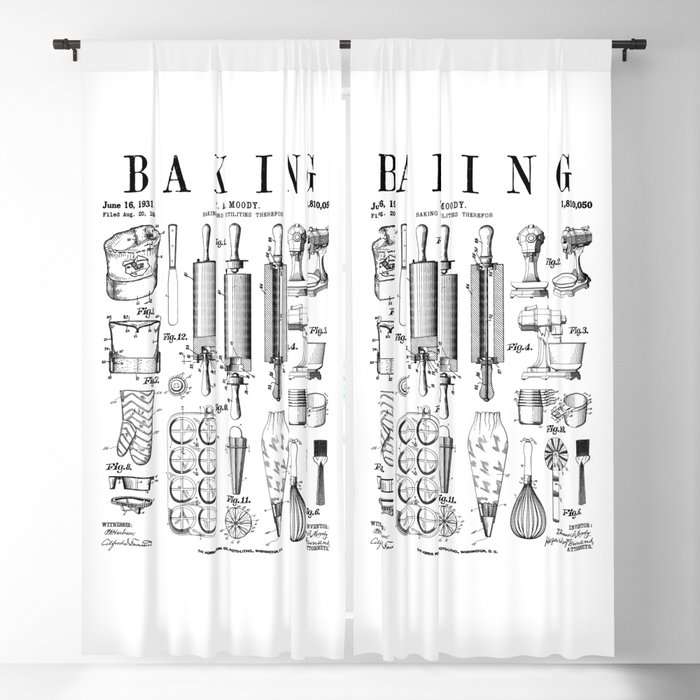 Baking Cooking Baker Pastry Chef Kitchen Vintage Patent Blackout Curtain