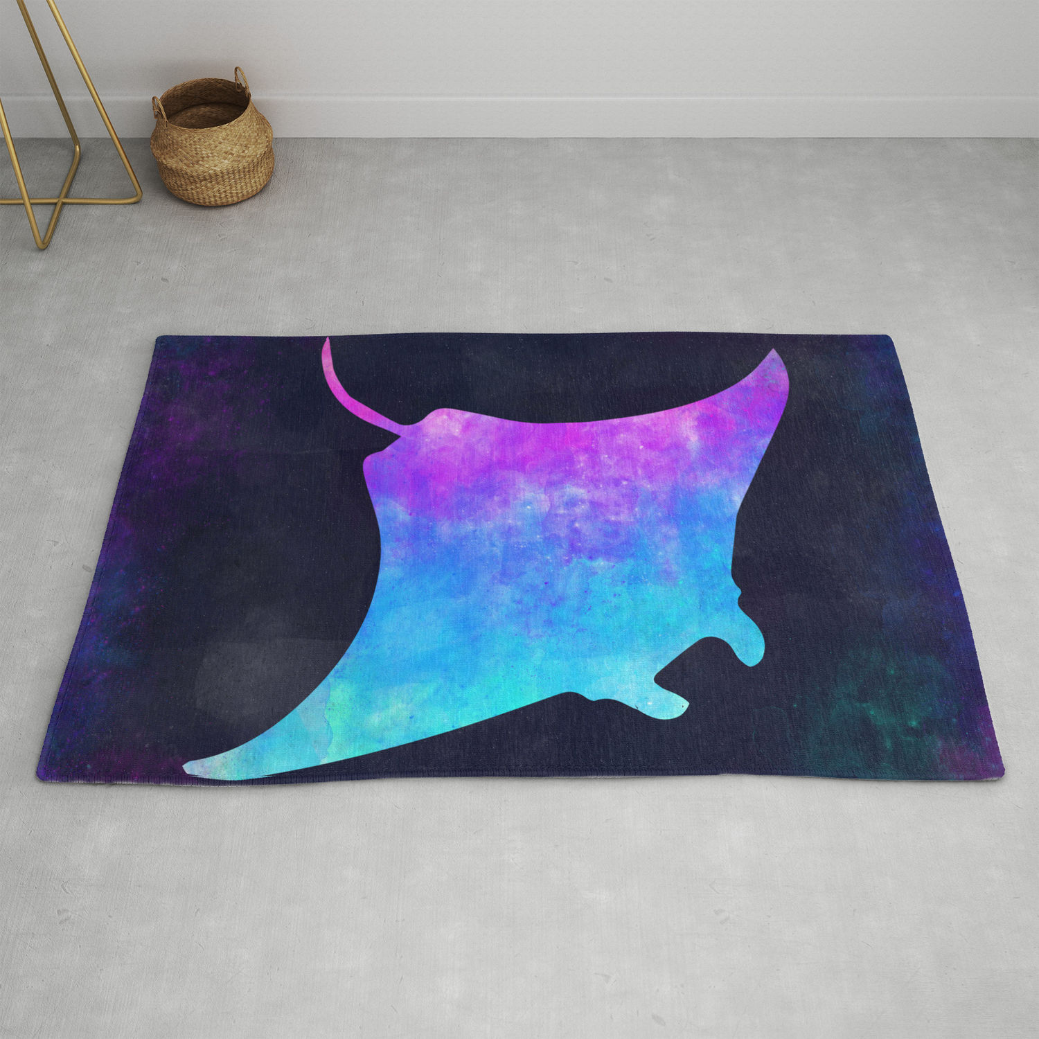 Manta Ray In Space Animal Graphic Art Watercolor Canvas
