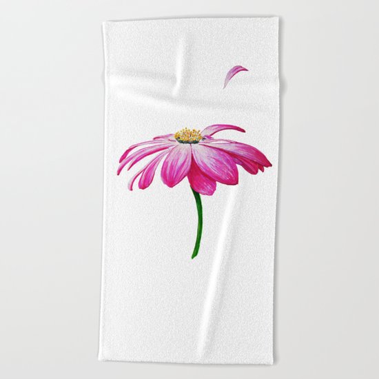crimson flower petal and flown away Beach Towel