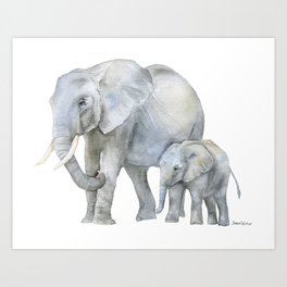 Mother and Baby Elephants Art Print