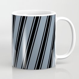 [ Thumbnail: Light Slate Gray and Black Colored Striped/Lined Pattern Coffee Mug ]
