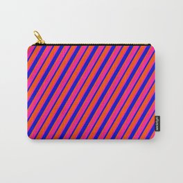 [ Thumbnail: Red, Deep Pink & Blue Colored Pattern of Stripes Carry-All Pouch ]