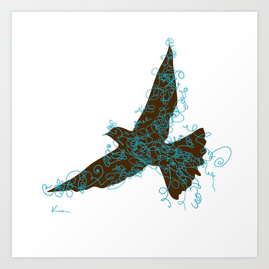 Bird Fly No. 2 (Brown/Aqua) Art Print
