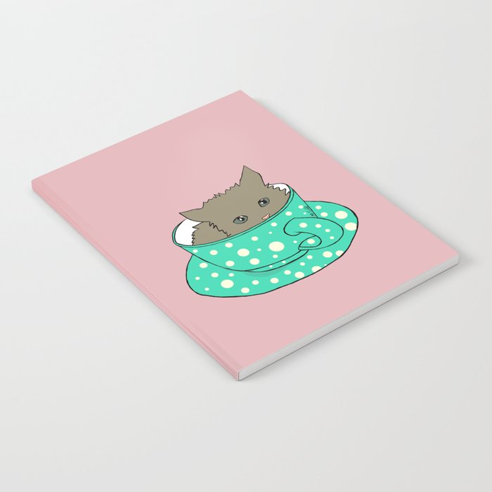 Fluffy Kitten In A Teacup Pink Background Notebook