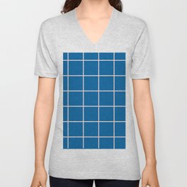 Simple Bold Indigo Checker Plaid V Neck T Shirt