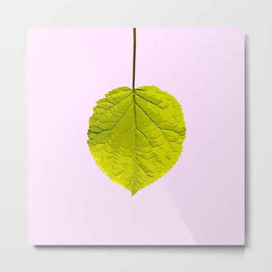 Bright Green Leaf On A Pink Background #society6 #buyart Metal Print