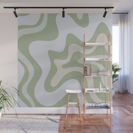 Liquid Swirl Contemporary Abstract Pattern in Light Sage Green Wall Mural