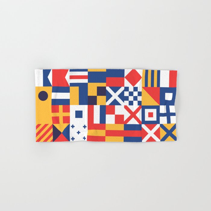 Maritime Nautical Signal Flags Mosaic Pattern Hand Bath Towel By