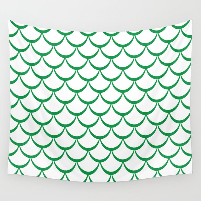 Green and White Mermaid Scales Wall Tapestry