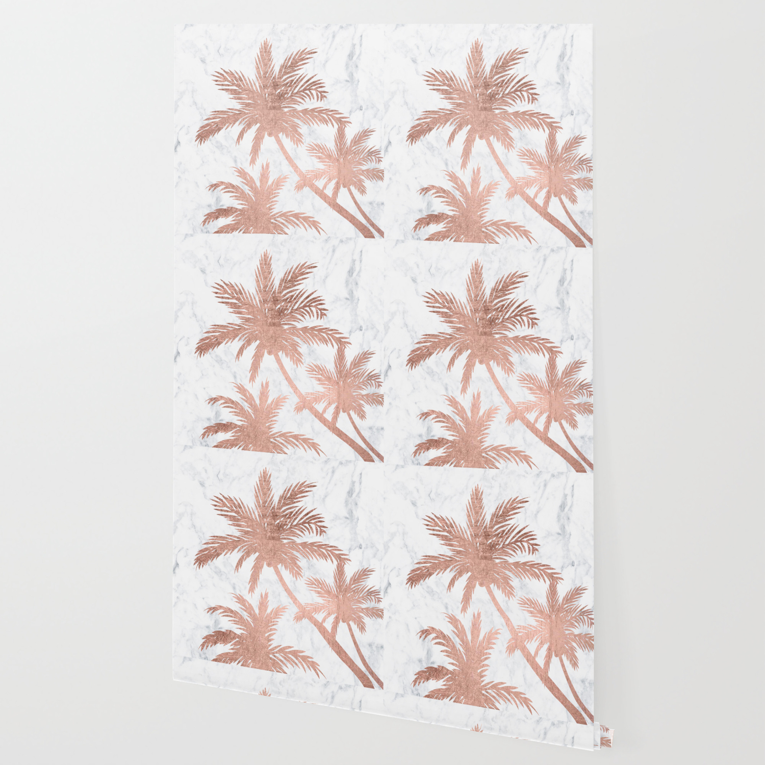 Tropical Simple Rose Gold Palm Trees White Marble Wallpaper By