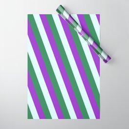 [ Thumbnail: Sea Green, Dark Orchid & Light Cyan Colored Lined/Striped Pattern Wrapping Paper ]