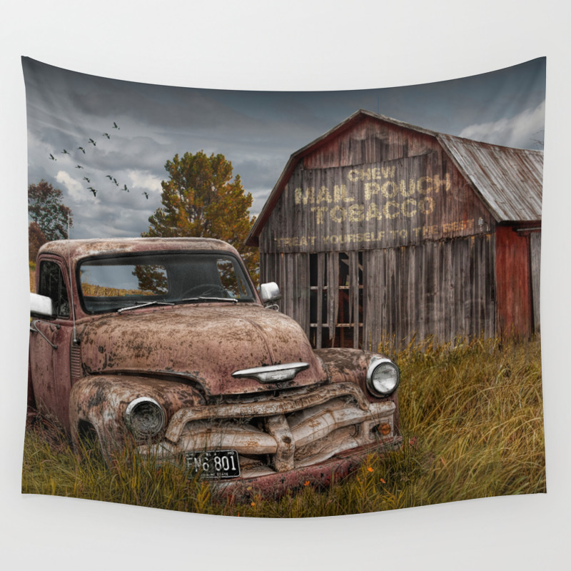 Rusted Pickup Truck With Mail Pouch Tobacco Barn Wall Tapestry By