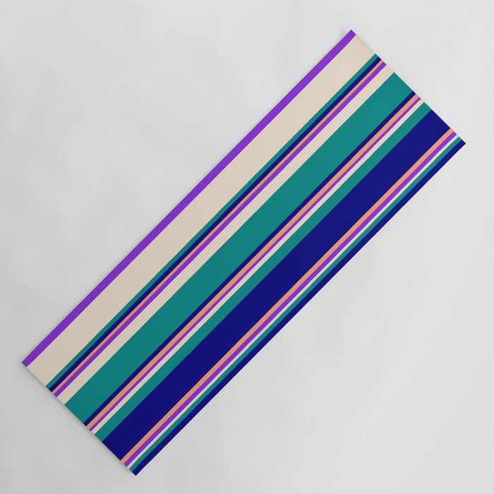 Eyecatching Light Salmon, Purple, Beige, Dark Cyan & Blue Colored Lined/Striped Pattern Yoga Mat