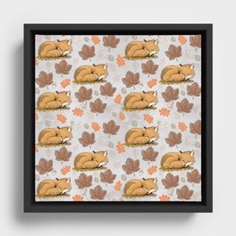 Foxes autumnal design in grey pattern Framed Canvas