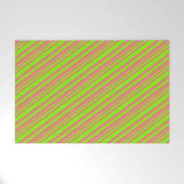 [ Thumbnail: Light Coral & Green Colored Striped Pattern Welcome Mat ]