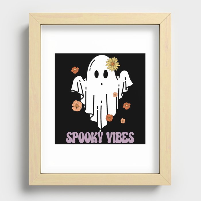 Halloween spooky vibes ghost with flower Recessed Framed Print