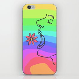 Eating a flower, with hunger, on a rainbow background iPhone Skin