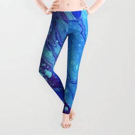 Abstract acrylic flow art in purple, blue and teal Leggings
