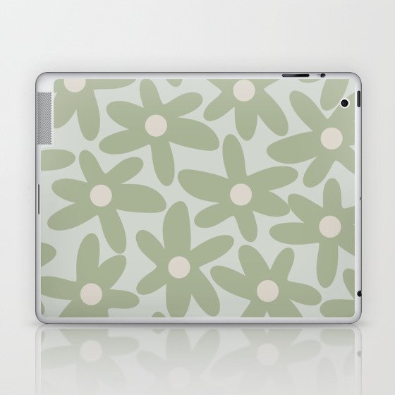 Daisy Time Retro Floral Pattern in Sage and Celadon Laptop & iPad Skin