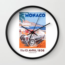 1936 Monaco Grand Prix Race Poster  Wall Clock
