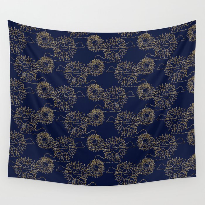 celestial magic floral on blue pattern Wall Tapestry