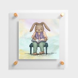 Bunny with Book on Watercolor Floating Acrylic Print