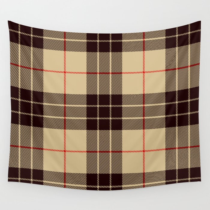 Tan Tartan with Black and Red Stripes Wall Tapestry