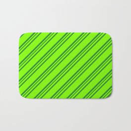 [ Thumbnail: Chartreuse and Forest Green Colored Stripes/Lines Pattern Bath Mat ]