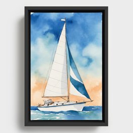 Sunset sailing watercolor Framed Canvas