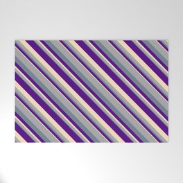 [ Thumbnail: Dark Gray, Slate Gray, Indigo, and Bisque Colored Stripes Pattern Welcome Mat ]
