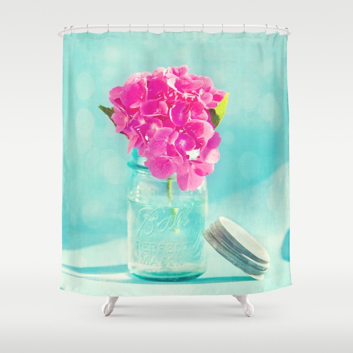 French Blue Hydrangea In A Blue Mason Jar Shower Curtain By