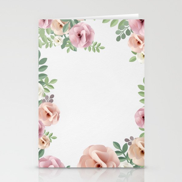 Pink Floral Art Border Painting Stationery Cards By Newburydesigns