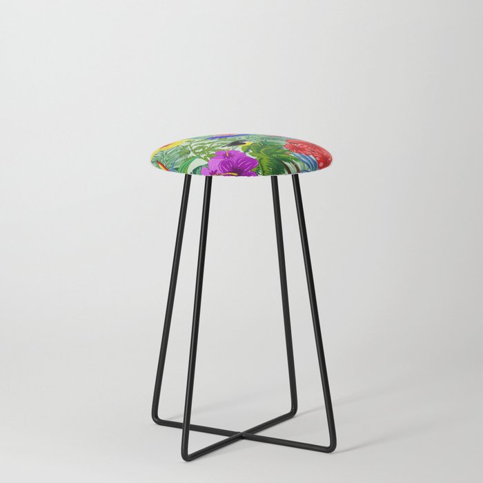 Wild Birds and Tropical Nature Pattern Counter Stool