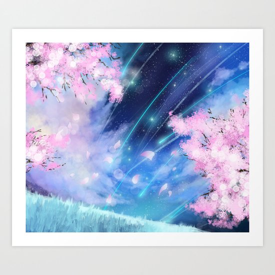 Fantasy Cherry Blossom Anime Galaxy Art Print By Artbybee7 Society6