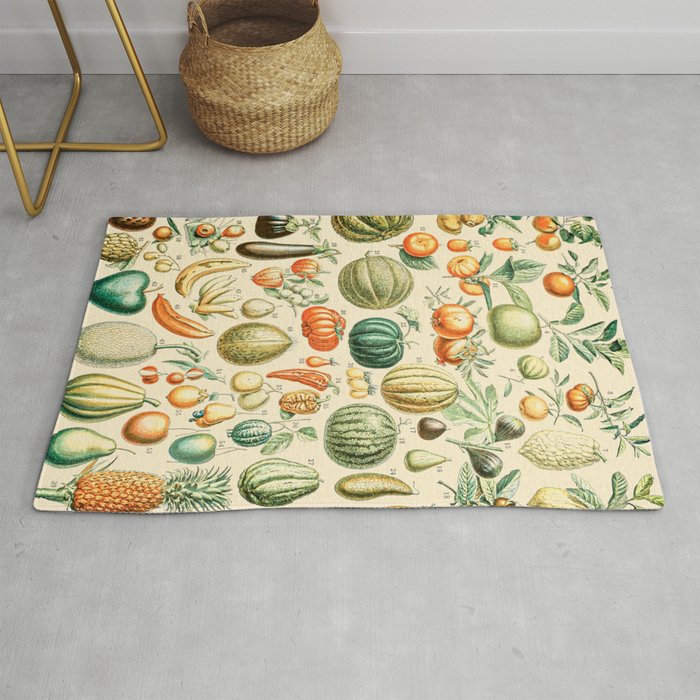 Autumn Harvest // Fruits by Adolphe Millot XL 19th Century Pumpkins Science Textbook Artwork Rug