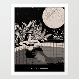 18. THE MOON Kunstdrucke | Grid, Digital, Nature, Curated, Tarotcard, Drawing, Swimming, Witchcraft, Surreal, Pisces 