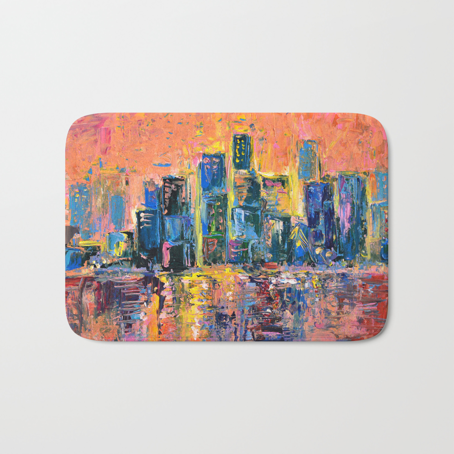 Pink Sky Abstract Painting New York City Skyline At Sunset