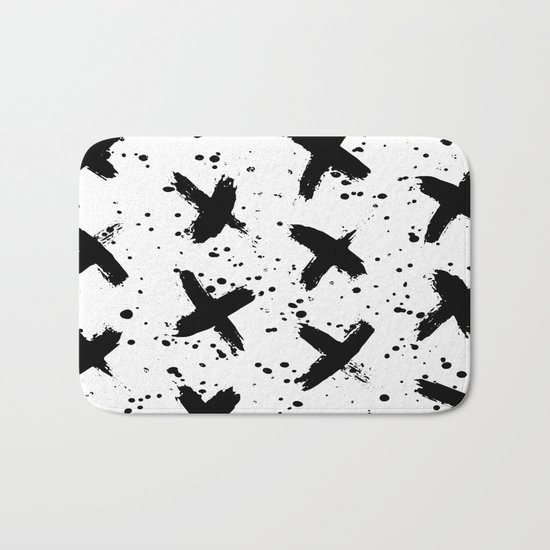 X Paint Spatter Black and White Bath Mat