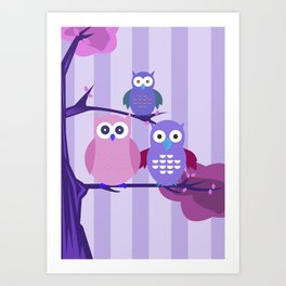 Purple Owls Art Print